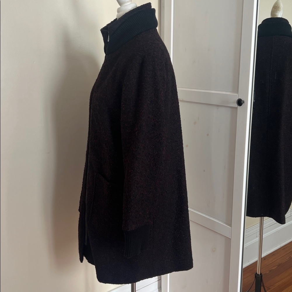 RACHEL Rachel Roy Burgundy/Black Bouclé Funnel Neck Wool Blend Zip Coat Size L - Picture 4 of 11